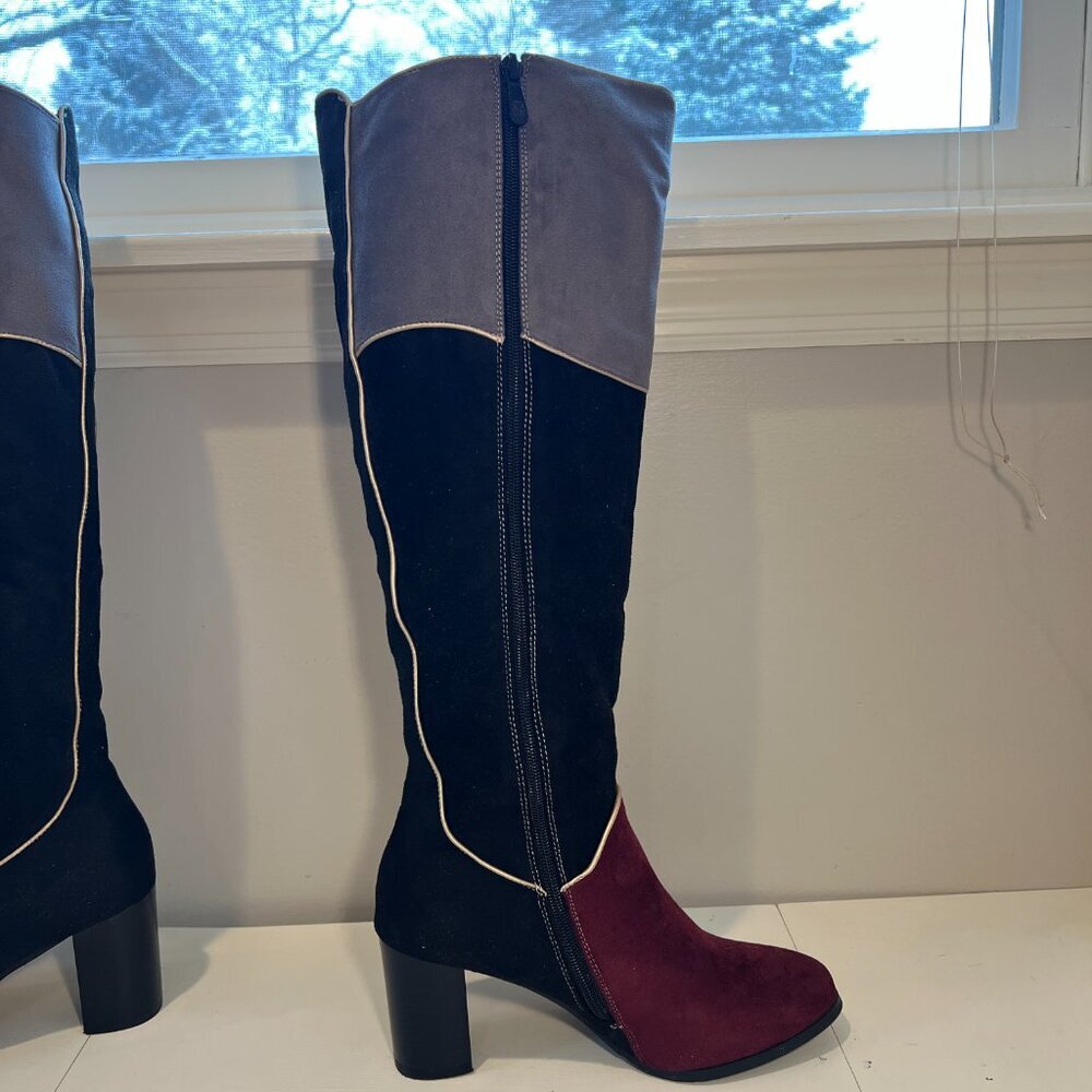 Ann Creek 'Manuel' Faux Suede Black, Burgundy & Grey Knee High Boots, Size 8.5M - Picture 8 of 16